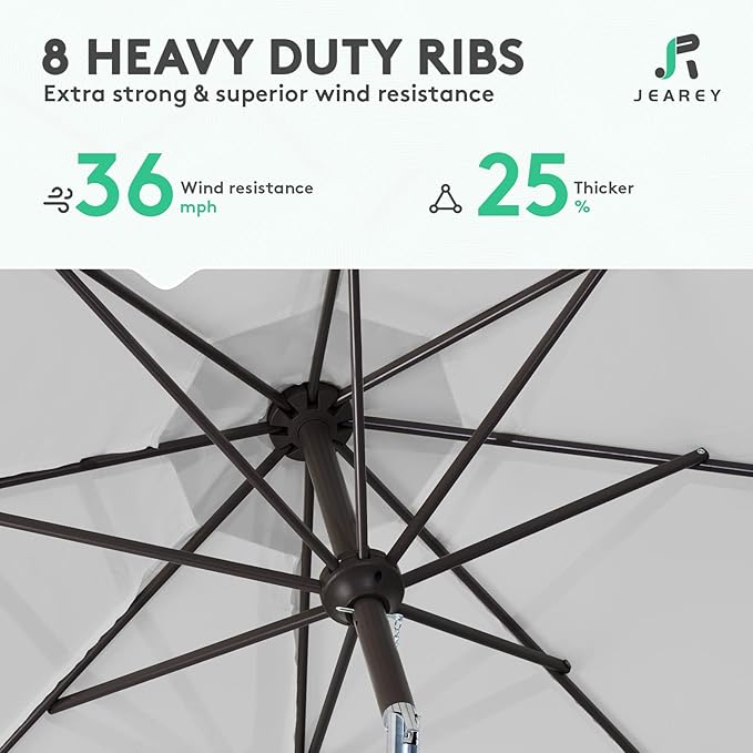 JEAREY 9FT Outdoor Patio Umbrella Outdoor Table Umbrella with Push Button Tilt and Crank, Market Umbrella 8 Sturdy Ribs UV Protection Waterproof for Pool, Garden (Light Gray)