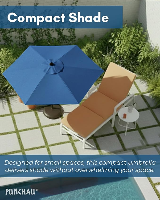 6 Ft Outdoor Patio Umbrella, Easy Open/Close Crank and Push Button Tilt Adjustment - Blue Market Umbrellas