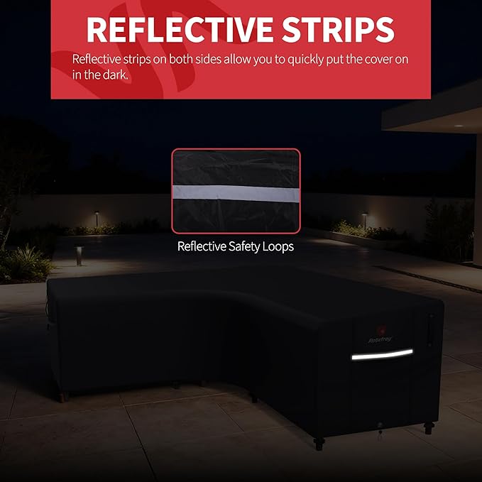 Rosefray 600D Outdoor L-Shaped Sectional Cover,Heavy Duty Anti UV Patio Sectional Sofa Cover with Air Vent, Waterproof Furniture Covers for Deck, Lawn,Backyard Left Facing 85''x105'' Black