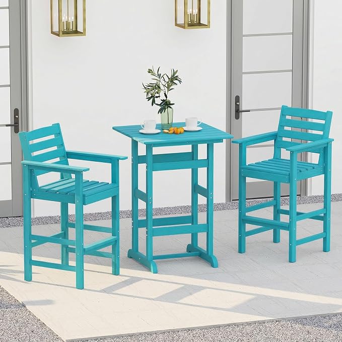 Tangkula 30" x 30" Square Bar Table, Patio HDPE Bar Height Dining Table w/Slatted Tabletop, Outdoor All-Weather High-Top Bistro Table for Poolside, Backyard, Balcony (Turquoise)