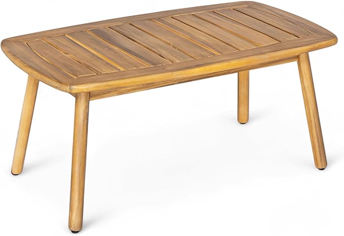 Christopher Knight Home Landon 2 Pieces Patio Conversation Set, Acacia Wood Loveseat and Coffee Table, Woven Rope Couch, Slat Wood Accent Table, Sofa and Table Set for Garden Balcony Yard, Teak+Beige