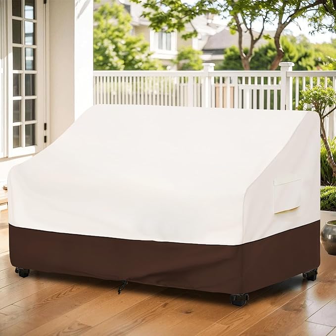 Bitubi Waterproof Patio Sofa Cover, Heavy Duty 3-Seater Outdoor Couch Cover Size Up to 76W x 32.5D x 33H Inches, Lawn Patio Furniture Covers with Air Vent (Brown)