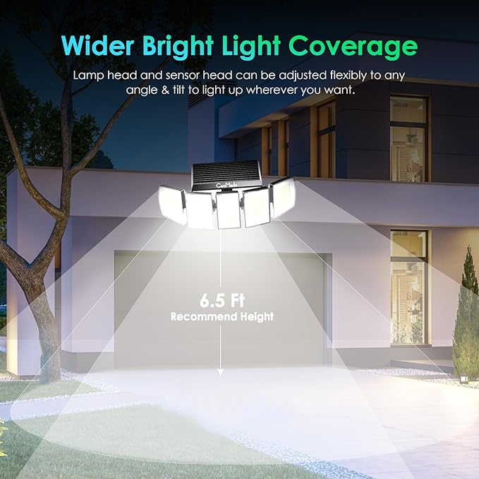 GeoMade Solar Outdoor Lights, Flood Light Motion Sensor & Dusk to Dawn, Solar Spotlights Outdoor Waterproof, 300 Security LED & Remote Control, 5 Head 270°, Spot lamp for Wall Backyard, 2 Pack