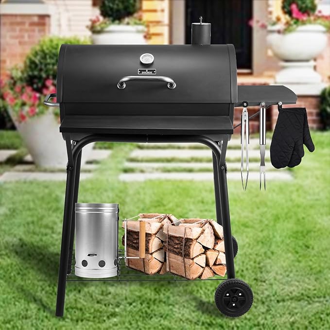 Charcoal Grill Outdoor BBQ Grill 30INCH Barrel Charcoal Grills with Side Table, 627 Square Inches, Outdoor Backyard Camping Picnics, Patio and Parties, Black by DNKMOR