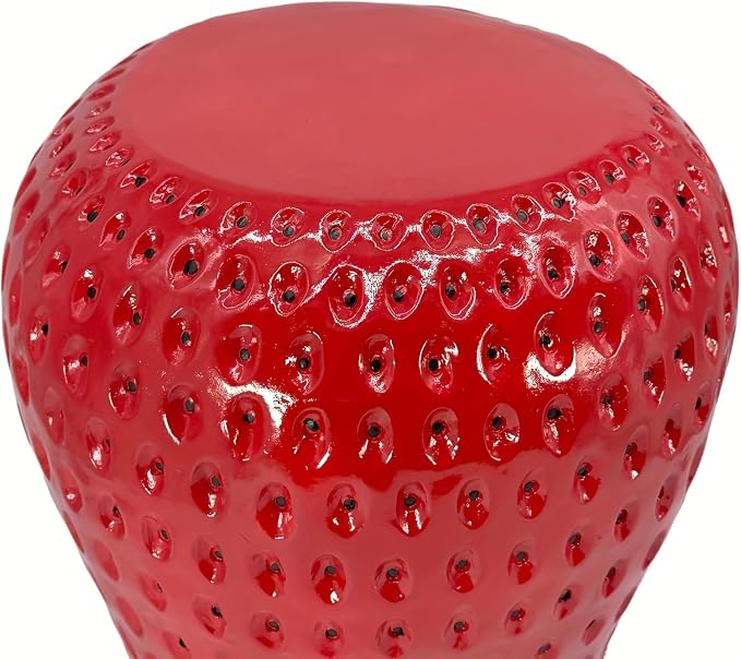 13.4" Red Strawberry Fruit Stool Side Table, Resin Garden Stool Plant Stand for Indoor Outdoor Home Decor, Multi-Purpose End Table Patio Furniture Housewarming Gift