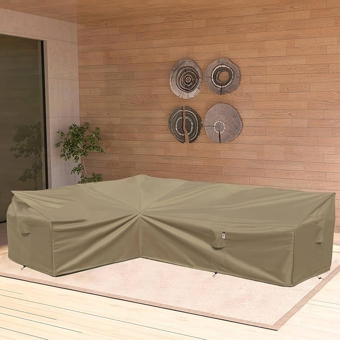 Heavy Duty Outdoor Sectional Sofa Cover, 90"X120" Waterproof 600D Patio Sectional Couch Cover, Lawn Patio Furniture Cover (Desert Khaki, L-Shaped-Left Facing-90 x120)