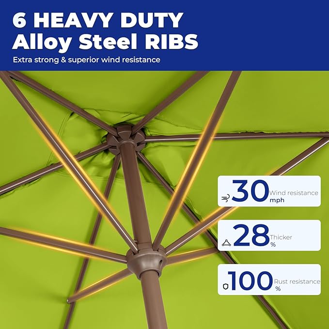 BRIOPAWS 6.5X10 FT Rectangular Patio Umbrella with Base Included | Rectangle Outdoor Umbrellas | 6 Sturdy Steel Ribs | Push Button Tilt & Crank | Heavy Duty for Garden Lawn Deck Backyard Pool |