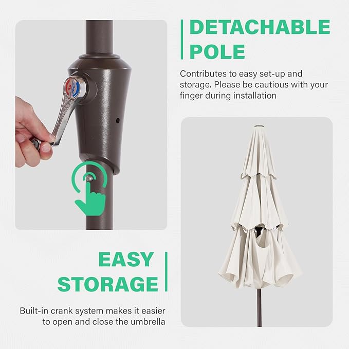 JEAREY 9FT 3 Tier Patio Umbrella Outdoor Market Umbrella Table Umbrellas with 8 Ribs 1.5 Pole Push Button Tilt and Crank UV Protection for Garden,Off-white