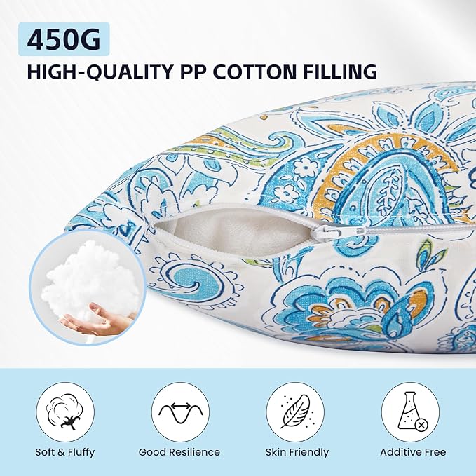 BUPPLEE Outdoor Lumbar Pillows Waterproof 12×20 Inch with Insert, Decorative Toss Pillows Set of 2, Rain-Proof, Fade Resistant for Patio Furniture, Sofa, Couch, Garden