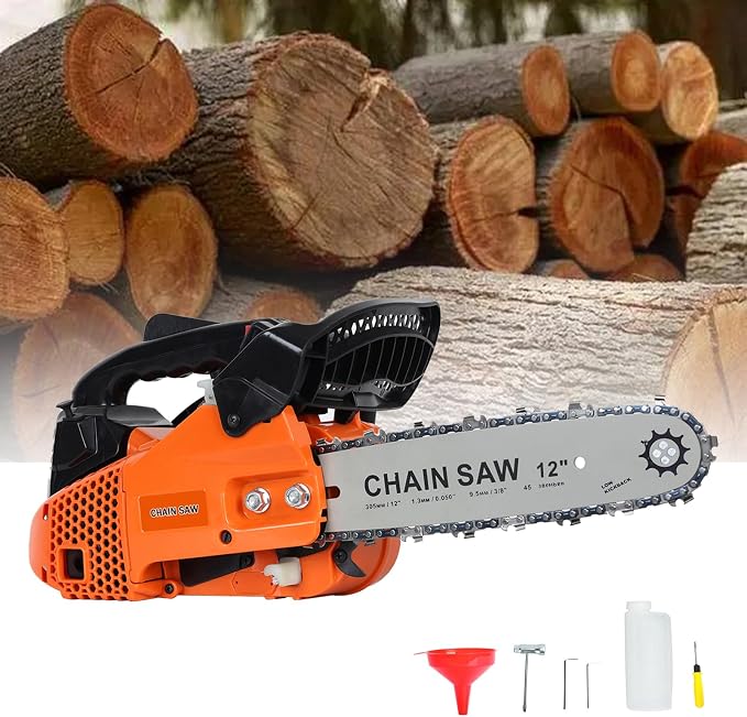 Gas Chainsaw 12 Inch, 25.4CC 2-Cycle Gas Powered Chain Saw, Motosierra De Gasolina, Top Handle Chainsaw for Tree Wood Cutting
