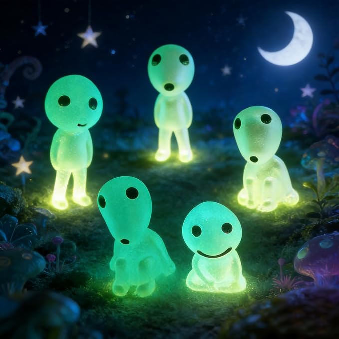Ponjowl 5 Pcs Luminous Tree Elves Spirit Gardening Potted Decoration Micro Landscape Figures Ornament Fluorescent Green