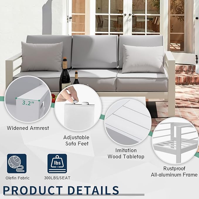 Amopatio Aluminum Patio Furniture Set, 7 Pieces Modern Patio Conversation Sets, Outdoor Sectional Metal Sofa with Coffee Table for Balcony, Garden, Dark Grey (Included Waterproof Covers)