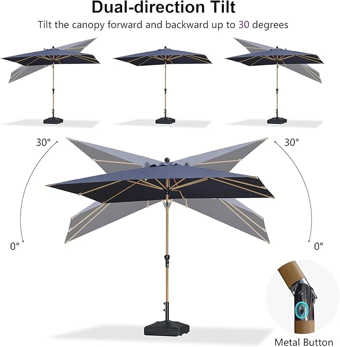 PURPLE LEAF 5' x 8' Patio Umbrella with Base Market Umbrella Rectangular Outdoor Umbrella with Push Button Tilt & Crank and 8 Ribs Aluminum Table Umbrella for Pool Backyard Beach, Navy Blue