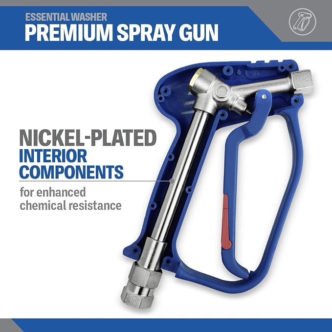 Essential Washer Short Pressure Washer Gun with Stainless Steel Swivel | Compatible with Foam Cannon | High Pressure Water 4000 PSI