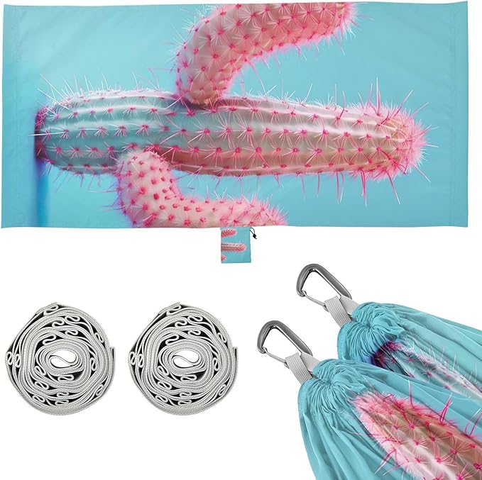 FRMG Pink Cactus Camping Hammock 500 lbs Capacity Portable Hammocks with Tree Straps & Attached Carry Bag, Camping Essentials Gear A0900520a