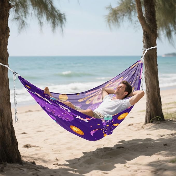 Mardi Gras Carnival Little Doll Beads Outdoor Hammock with Tree Straps Tree Hammock for Outside Beach Patio Garden