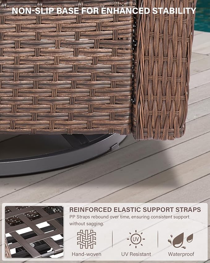 Belord Luxurious 7 Piece Patio Furniture Set with Fire Pit Table, High Back Wicker Swivel Rocker Glider Outdoor Chairs with 6" Cushion, All-Weather Patio Conversation Set for Yard Garden - Brown/Beige