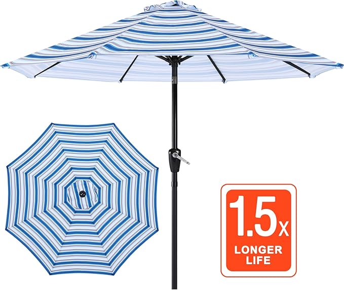 ABCCANOPY 9FT Patio Umbrella, Outdoor Waterproof Table Umbrella with Push Button Tilt and Crank, 8 Ribs UV Protection Pool Umbrella for Garden, Lawn, Deck & Backyard(Navy Blue Stripes)