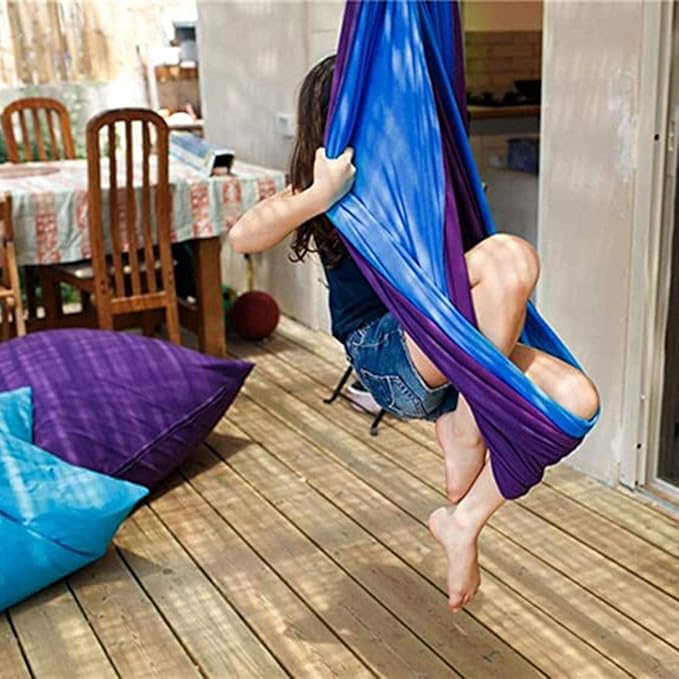 Adjustable Indoor Swing Therapy Sensory Snuggle Cuddle Hammock for Kids Child and Teens with Special Needs Autism ADHD ADD (Color : Lake Blue, Size : 150 x 280 cm)