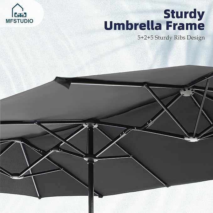 MFSTUDIO 13ft Outdoor Patio Umbrella, Double Sided Large Rectangular Umbrella Market Table Twin Triple Rectangle Umbrellas with Crank Handle for Outside Picnic Backyard Deck Pool (no base)