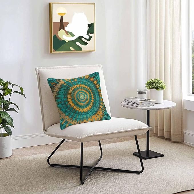Vandarllin Outdoor Throw Pillows Covers 18x18 inch Set of 2 Waterproof Turquoise Yellow Tie-Dye Art Decorative Zippered Cushion Covers for Patio Furniture, Abstract Boho Tribe Lumbar Pillowcases