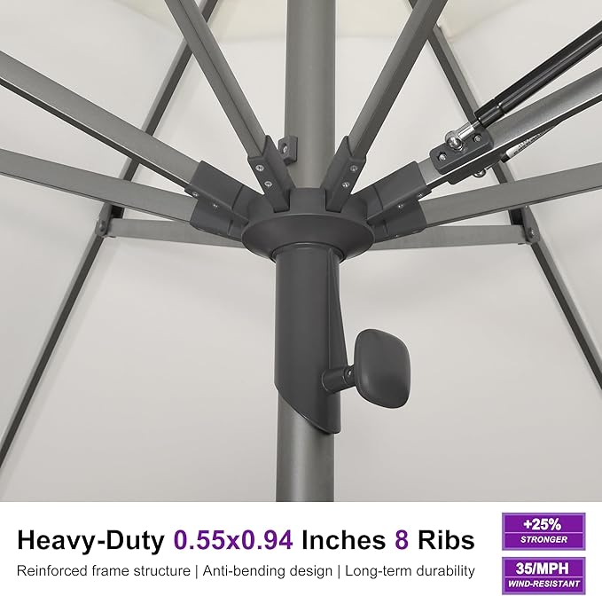 PURPLE LEAF 10 X 10 FT Commercial Square Patio Umbrella Semi Auto Heavy Duty 1.9" Aluminum Pole Wind Resistant Ribs for Restaurant Cafe Outdoor Dining Beach Bar Hotel Pool Resort Garden Deck White