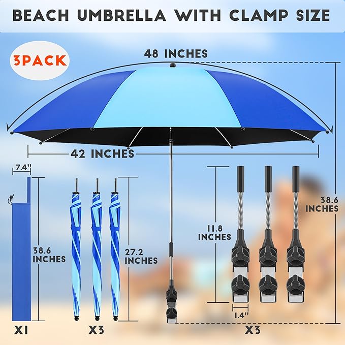 Beach Umbrella, 360 ° Chair Umbrella with Clamp, UPF50+ Shade for Beach, Sand, Patio, Yard (Not Includ Chair)