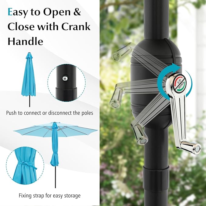 Giantex 9ft Patio Umbrella Outdoor, Market Table Umbrella w/Push Button Tilt and Crank, 180G Polyester Fabric and Sturdy Ribs, Sun Canopy Umbrellas for Patio Garden Beach Deck Pool