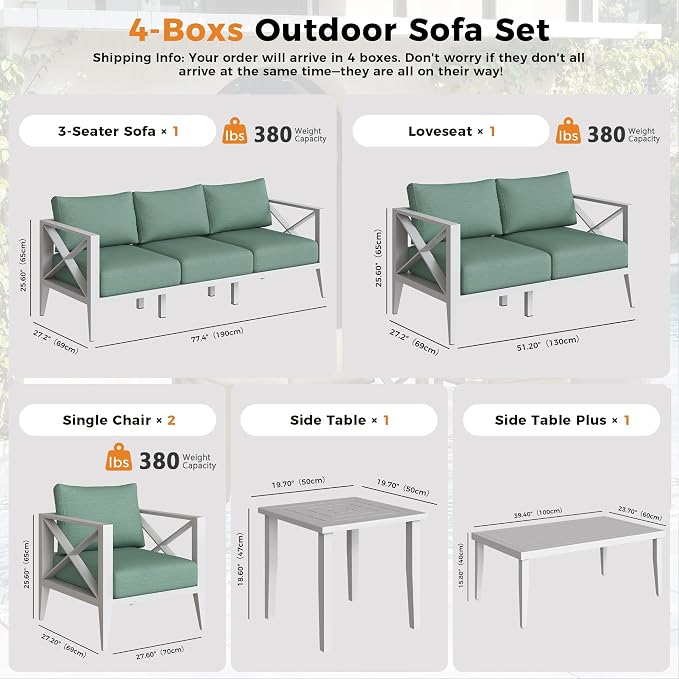Aluminum Outdoor Patio Furniture Set with 5.2" Thick Cushions, 9-Piece Outdoor Sectional with Plus Coffe Table, Patio Conversation Sets for Backyard,(White,7 Seats)