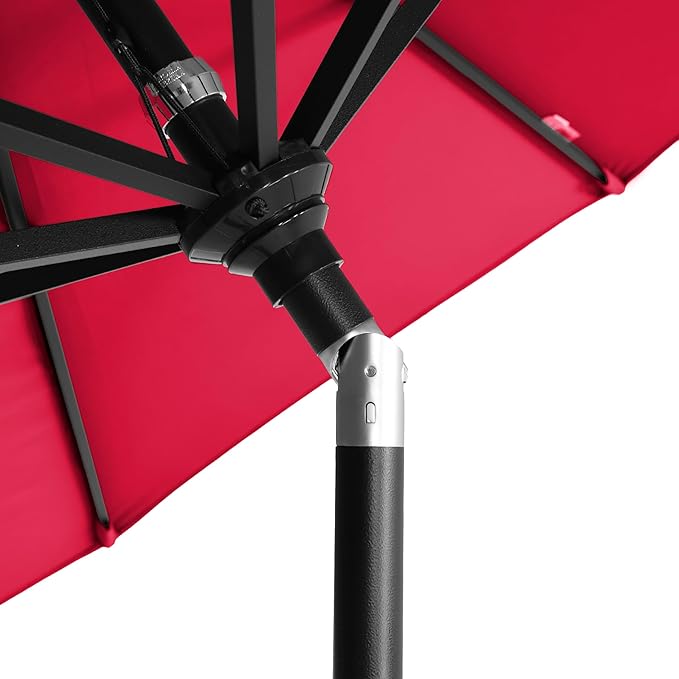 California Umbrella 5-Year-Non-Fading, 9Ft Premium Patio Umbrella, Hand-Crank, Button-Tilt, Black Frame, Solution Dyed Red Fabric