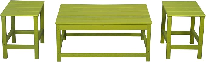 WO Home Furniture HDPE 2pcs Side and 1pc Coffee Table for Adirondack Chair, Weather and UV Resistant for Outdoor, Patio, Backyard, Porch, Garden, Lime