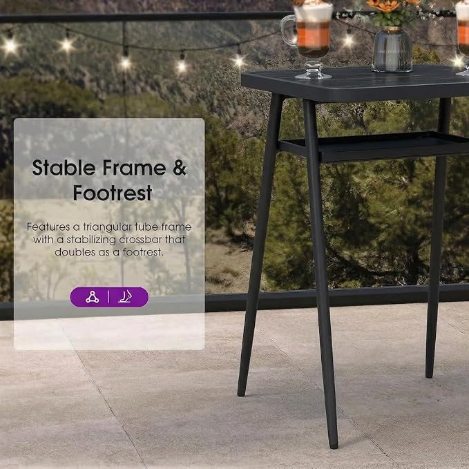 PURPLE LEAF Outdoor Aluminum Counter Height Bistro Stool Table with Waterproof Top for Balcony Dark Grey