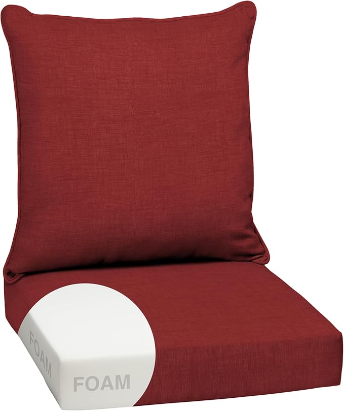 Arden Outdoor Deep Seat Cushion Set, Foam, 24x24, Ruby Red | Sofa, Couch, Conversation Set, Premium High-Density Foam, Never Flattens, Mold and Mildew Resistant