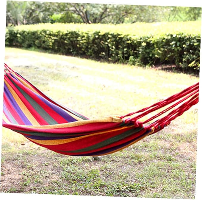 Kisangel Striped Canvas Hammock Swing, Portable Outdoor Camping Hanging Chair 190x85cm, Rainbow Color for Patio Backyard Garden Use