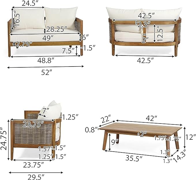 Merax 5-Piece Outdoor Acacia Wood Wicker Conversation Set with 3 Seater Sofa,Loveseat,2 Chairs and Coffetable for Backyard