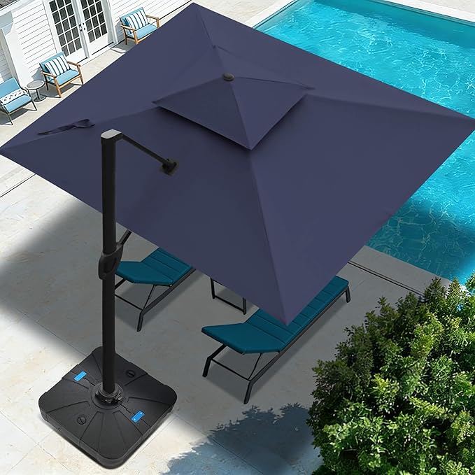 FLAME&SHADE 10 X 10 FT Cantilever Patio Umbrella - Large Square Offset Umbrella Outdoor Patio with 360-Degree Rotation and 3-Year Fade Resistance Fabric for Deck Pool Backyard Garden (Navy Blue)
