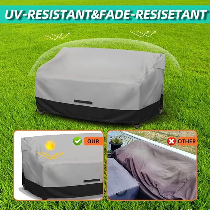 Fade and Tear Resistant Patio Loveseat Covers, Heavy-Duty Waterproof Couch Cover, UV Resistant Outdoor Sofa Cover, Lawn Patio Outdoor Furniture Covers, Gray/Black 54Wx37Dx35H Inch