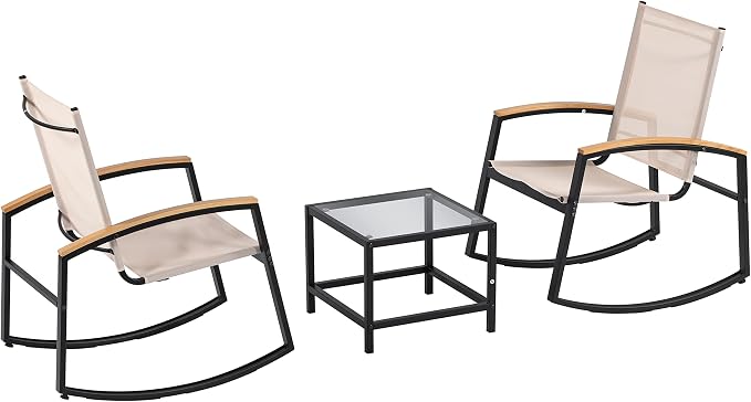 3pcs/Set Table and Chair Set Small Patio Balcony Chair with Glass Side Table Set Outdoor Conversation Apartment Chairs for Backyard, Balcony and Apartment Black As Shown One Size