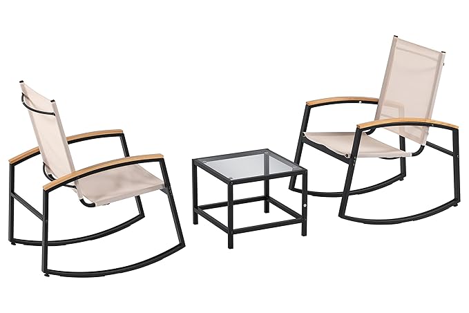 3pcs/Set Table and Chair Set Small Patio Balcony Chair with Glass Side Table Set Outdoor Conversation Apartment Chairs for Backyard, Balcony and Apartment Black As Shown One Size