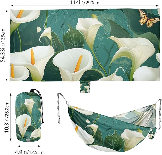 Chic Calla Lily Turquoise 330lb Capacity Camping Hammock with Tree Straps Swing Hammock for Outside Patio Backyard Poolside hamacas para adultos con soporte
