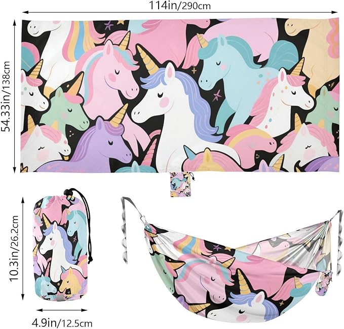 Colorful Cartoon Animal Unicorns 330lb Capacity Outdoor Hammock with Tree Straps Swing Hammock for Outside Beach Patio Garden hamaca para adultos