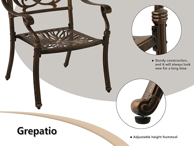 Grepatio 7 Piece Patio Dining Set Outdoor Dining Set Cast Aluminum Furniture Set with 6 Dining Chairs and Dining Table for Backyard Garden Deck Poolside (6 Flower Chairs Without Cushion)