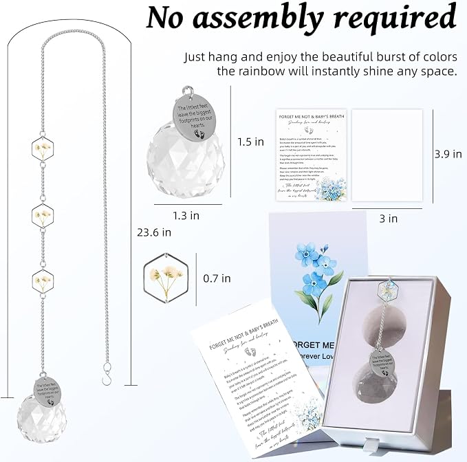 Miscarriage Memorial Suncatcher Gifts for Mothers Dad, Handmade Forget Me Not Baby's Breath Pressed Flower Miscarriage Ornament, Bereavement Remembrance Gift for Loss of Baby (White)