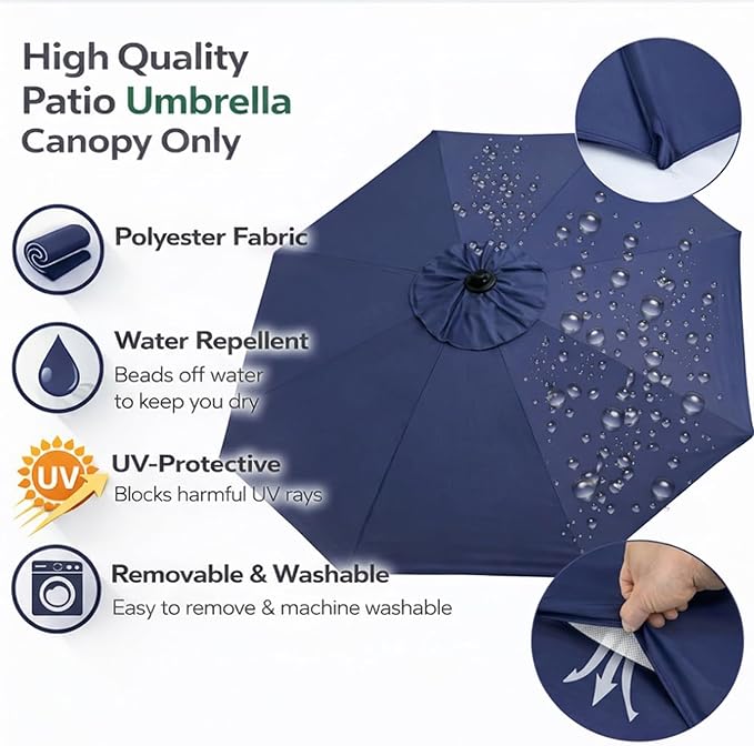 Sfmora 9ft Patio Umbrella Replacement Canopy for 8 Ribs, Outdoor Umbrella Canopy ONLY, Market Umbrella Top, Water-Resistant & UV-Protective