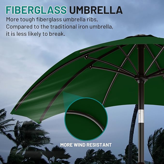 AreShark 10 FT Outdoor Patio Umbrella, Patio Table Umbrella with Push Button Tilt and Crank, Outdoor Patio Umbrellas with 8 Fiberglass Ribs, Patio Umbrellas for Market, Garden, Pool (Dark Green)