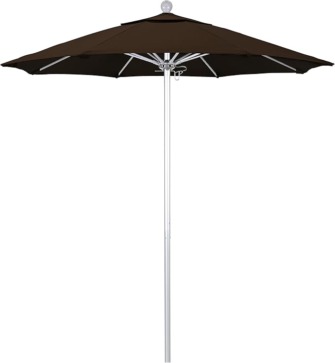 California Umbrella 7.5' Rd. Venture Series Contract Grade Patio Umbrella, Push Open Pin Stop, Silver Finish, Solution Dyed Mocha