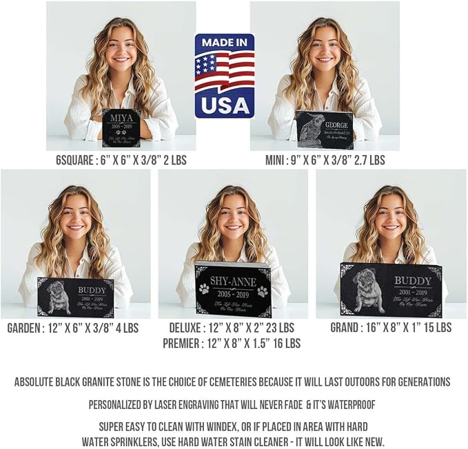 Your Image Pet Memorial Stone: Custom Pet Granite Marker | Dog and Cat Grave Stone | Tribute for Rabbit | Water Proof Outdoor Tombstone Gravestone | RIP Urn Memorial | Pet Bereavement