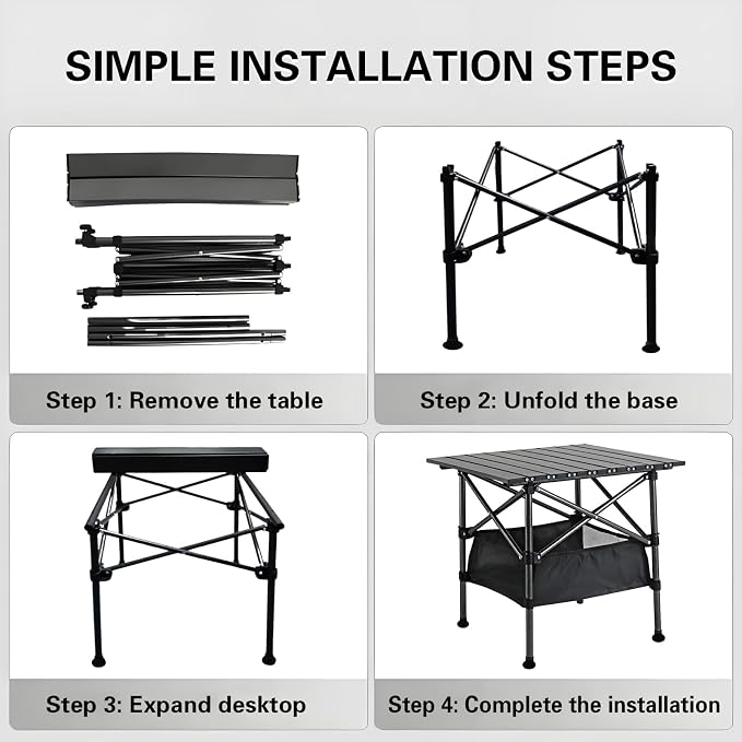 Beach Tables Foldable,Folding Aluminum Camping Tabletop，Portable Camp Table,Folding Camping Gear with Storage Bag (Black, 20 * 20 INCH) (Black)