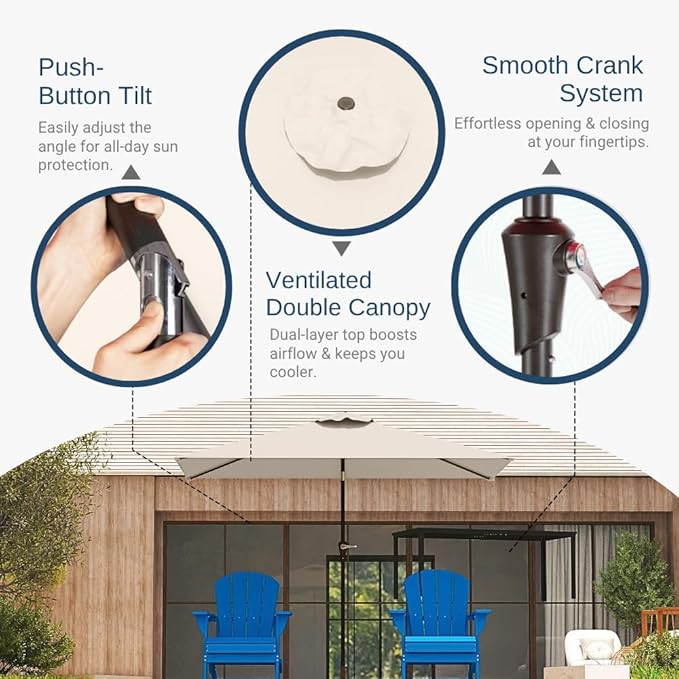 6.5' x 10' Rectangular Patio Umbrella Large Outdoor Market Umbrella w/UV Protection, Push Button Tilt and Crank Lift, Rectangle Table Umbrella for Garden, Deck, Pool, Patio, Beige
