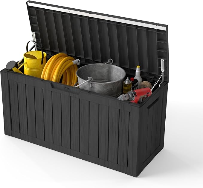 80 Gallon Deck Boxes Outdoor Waterproof, Outdoor Storage Box with Lockable Lid & UV-Resistant for Patio Furniture, Outdoor Cushions, Garden Tools and Pool Supplies, Black